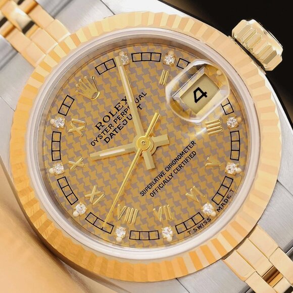 ROLEX LADIES 18K DATEJUST FACTORY DIAMOND ROMAN WATCH - Picture 1 of 8